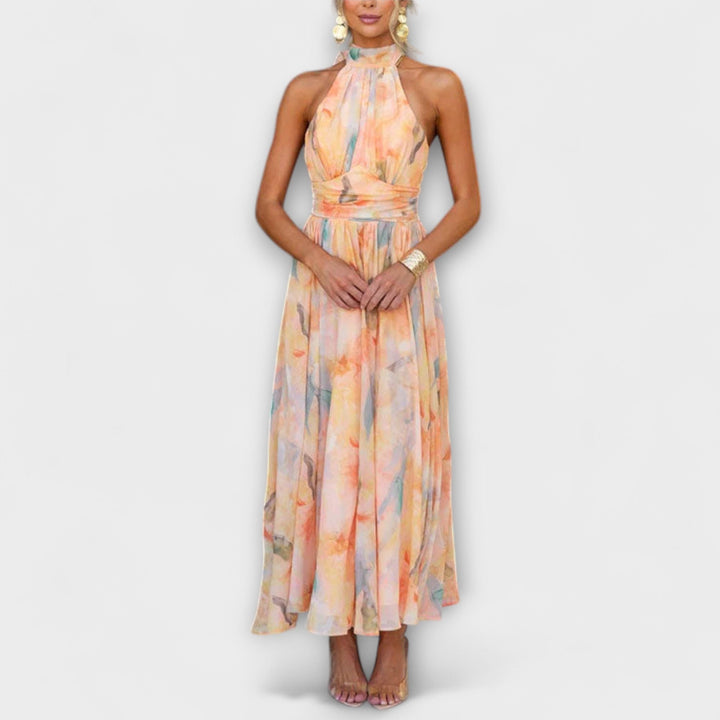 Cirilla | Halter-Neck Watercolor Print Maxi Dress