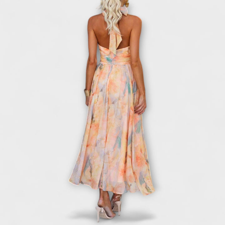 Cirilla | Halter-Neck Watercolor Print Maxi Dress