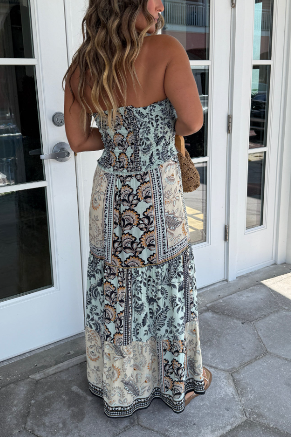 Nora | Boho Tile Print Maxi Dress
