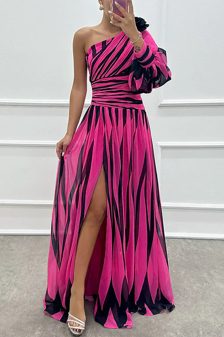 Aria™ | Elegant Striped Maxi Dress with One Shoulder