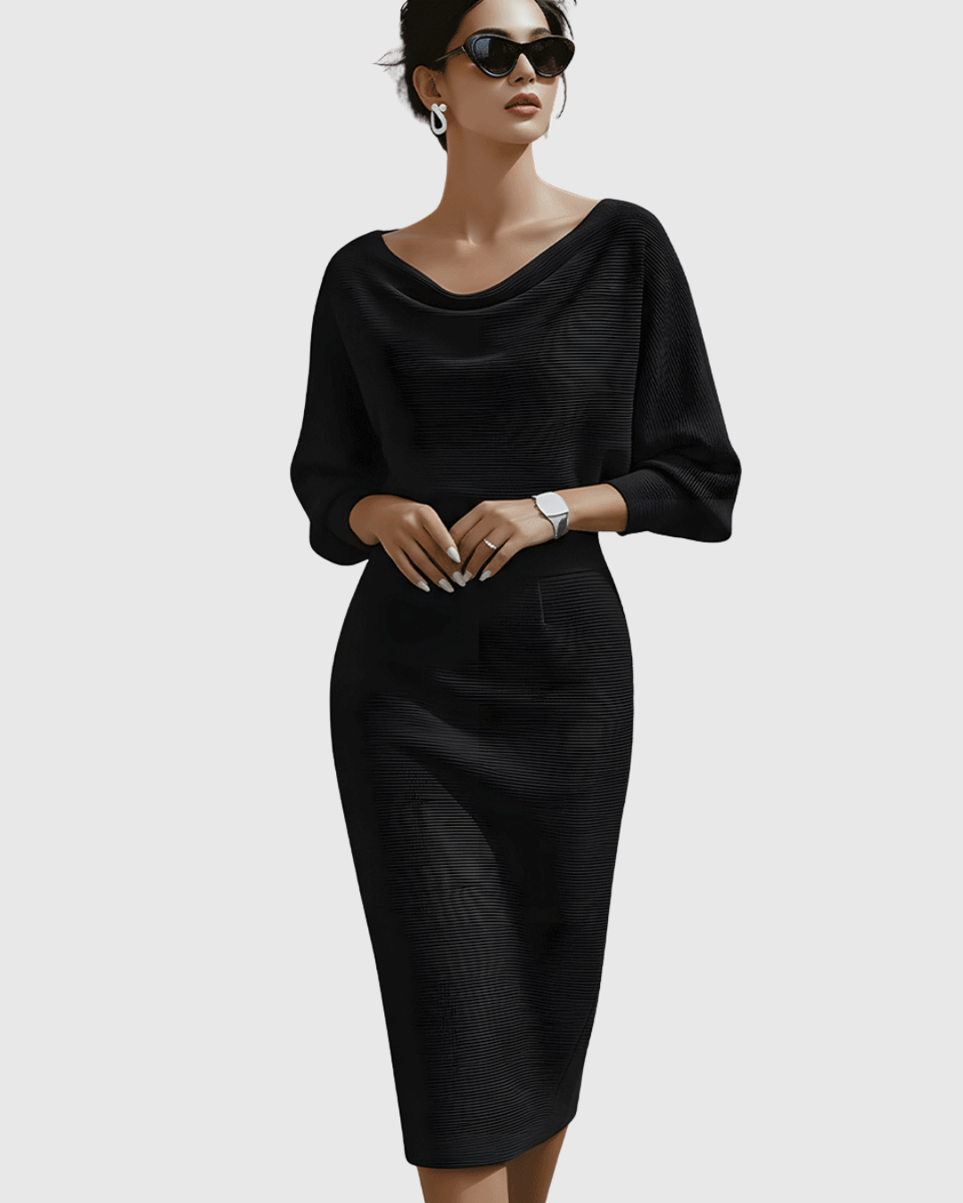 Lowenna | White Draped Batwing Midi Dress