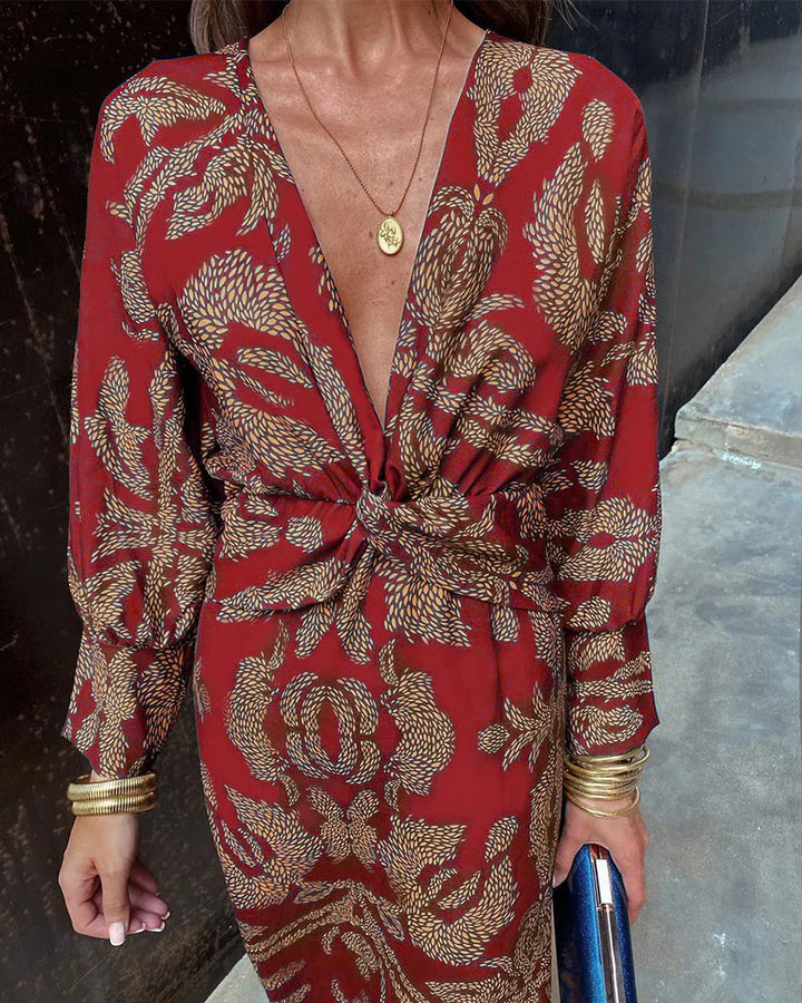 Maria™ | Elegant dress with long sleeves and floral print