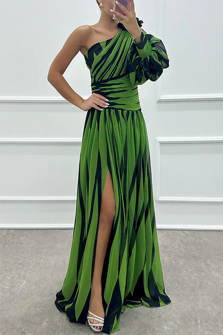 Aria™ | Elegant Striped Maxi Dress with One Shoulder