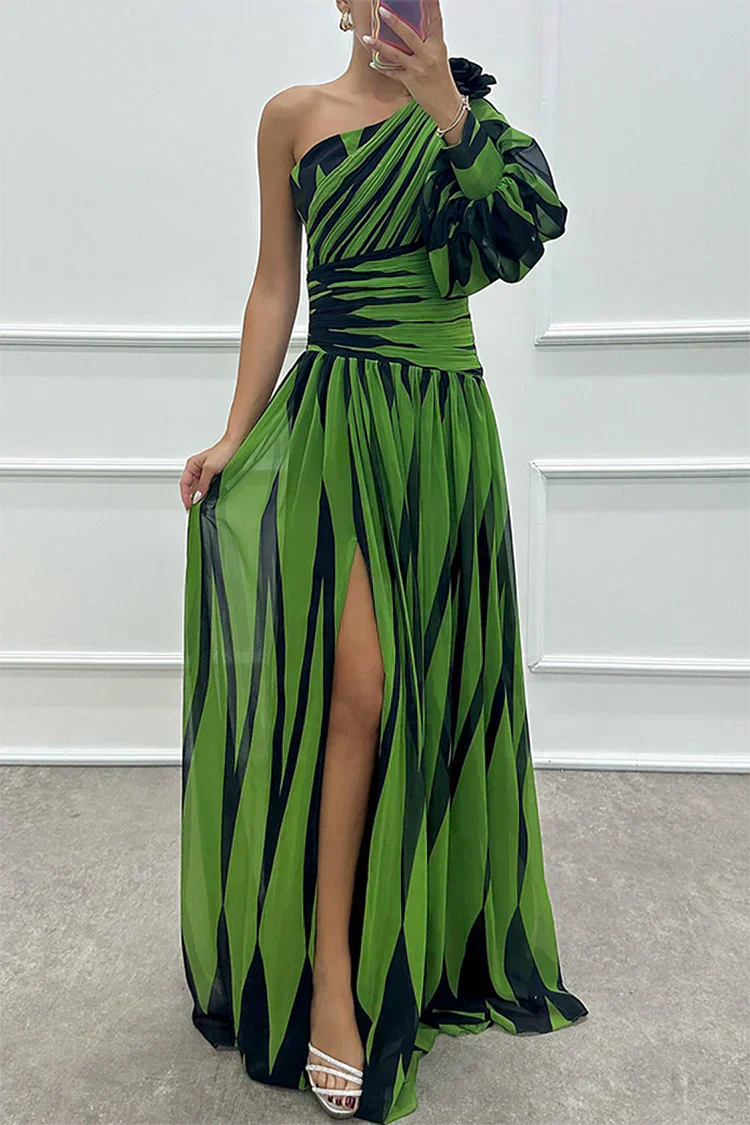 Aria™ | Elegant Striped Maxi Dress with One Shoulder