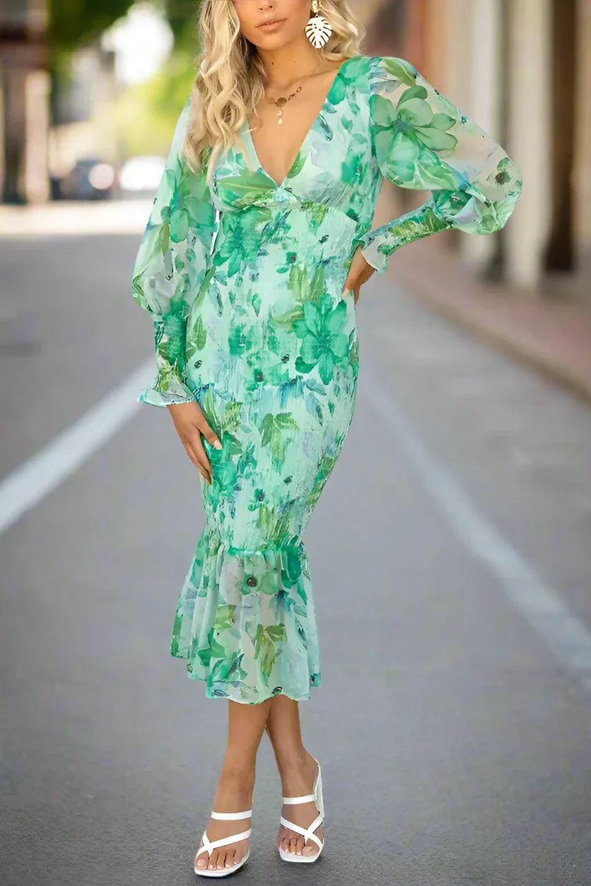 Evira - Floral Ruffle Midi Dress