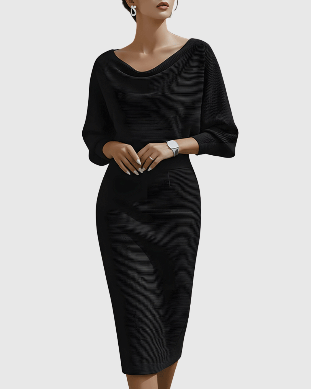 Lowenna | White Draped Batwing Midi Dress