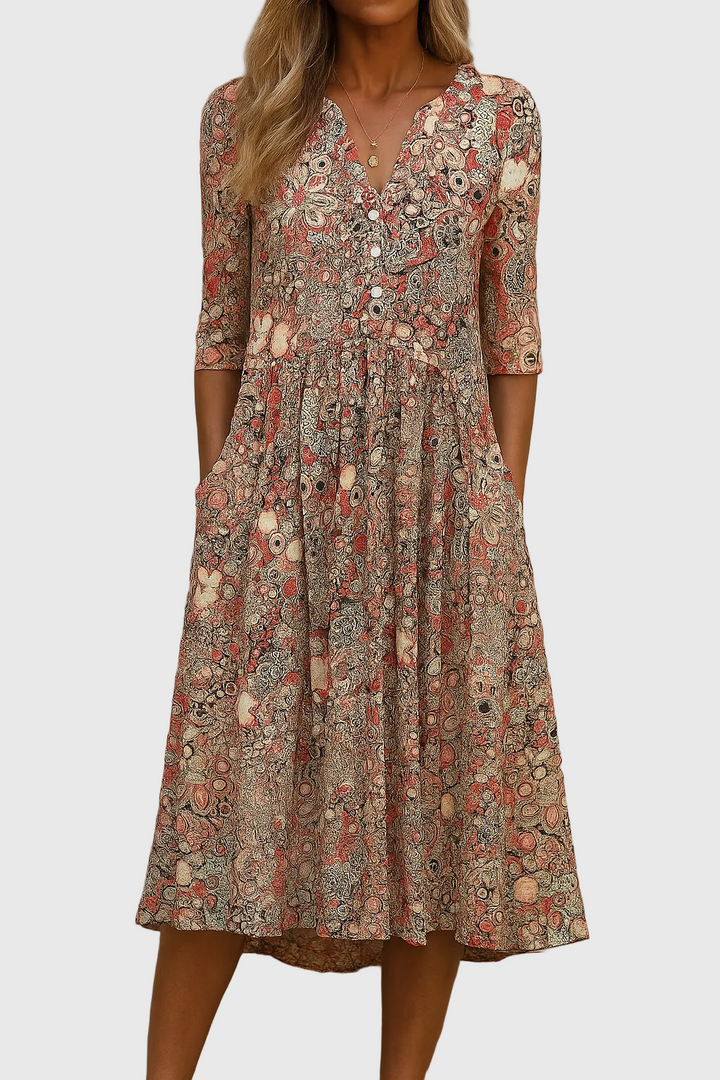Hannah | Graceful V-Neck Elegance Midi Dress