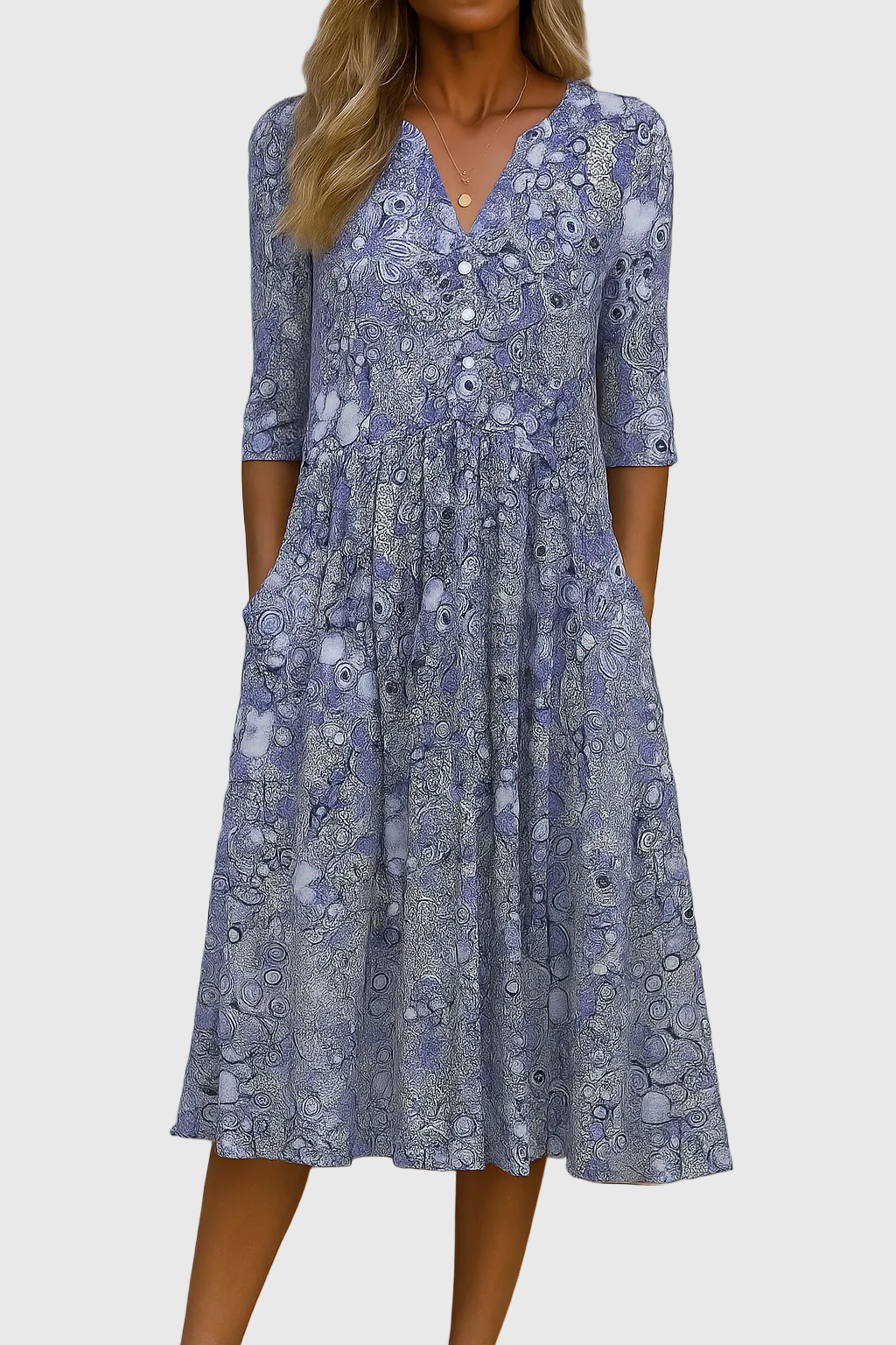 Hannah | Graceful V-Neck Elegance Midi Dress