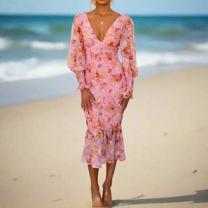 Evira - Floral Ruffle Midi Dress