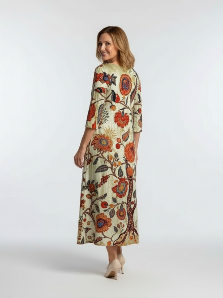 Xanthea | V Neck Long Sleeve Floral Midi Dress