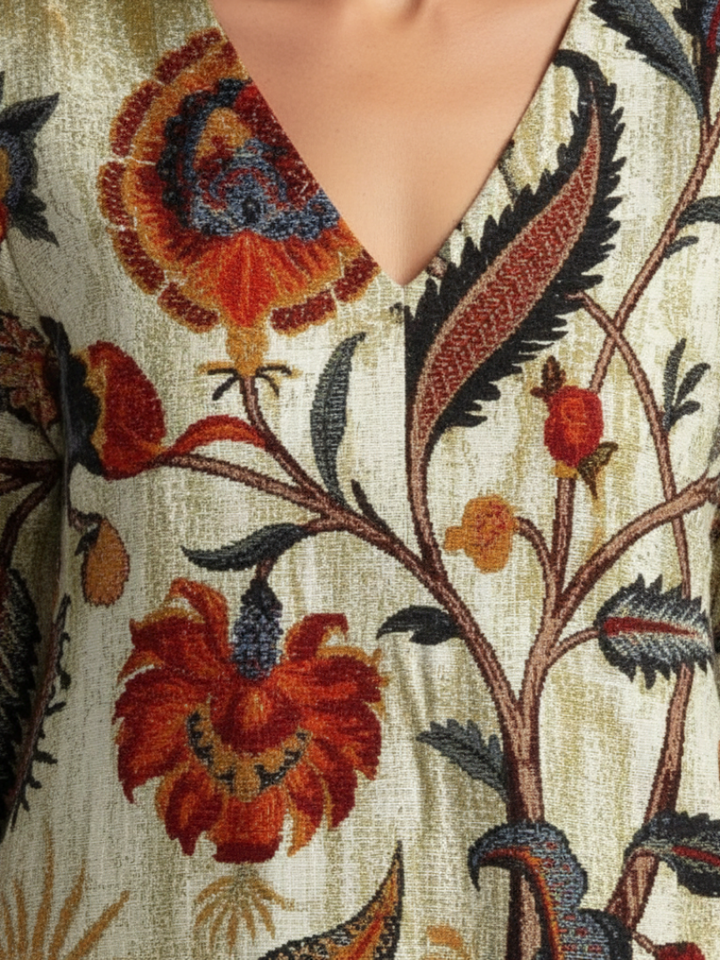 Xanthea | V Neck Long Sleeve Floral Midi Dress