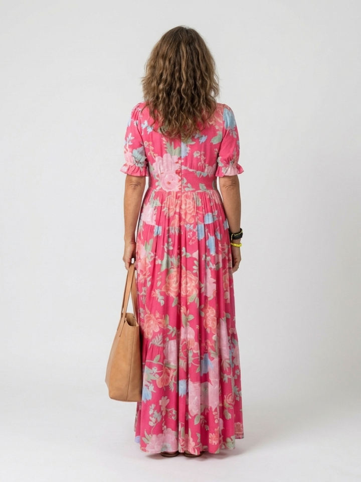 Zuleika | Short Sleeve V Neck Floral Midi Dress