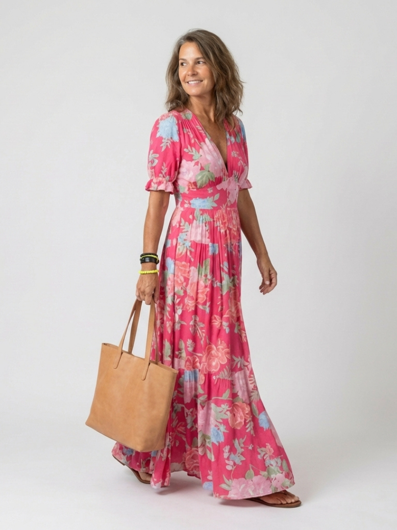 Zuleika | Short Sleeve V Neck Floral Midi Dress