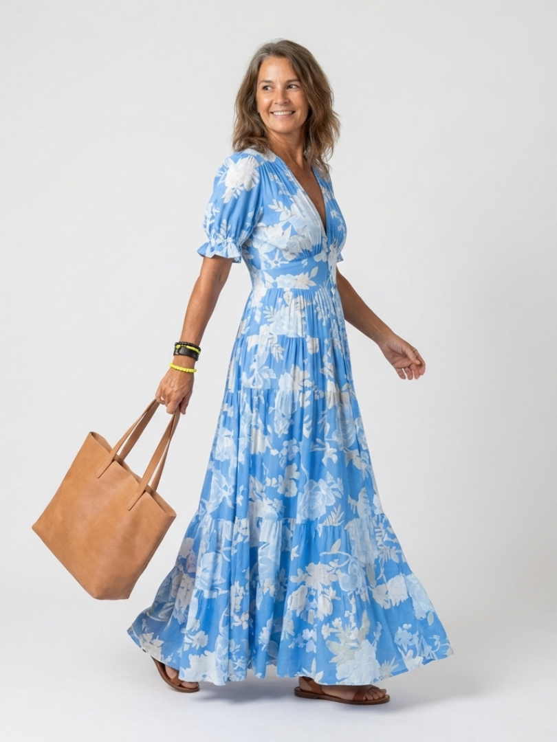 Zuleika | Short Sleeve V Neck Floral Midi Dress