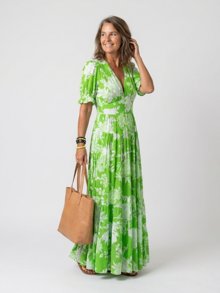 Zuleika | Short Sleeve V Neck Floral Midi Dress