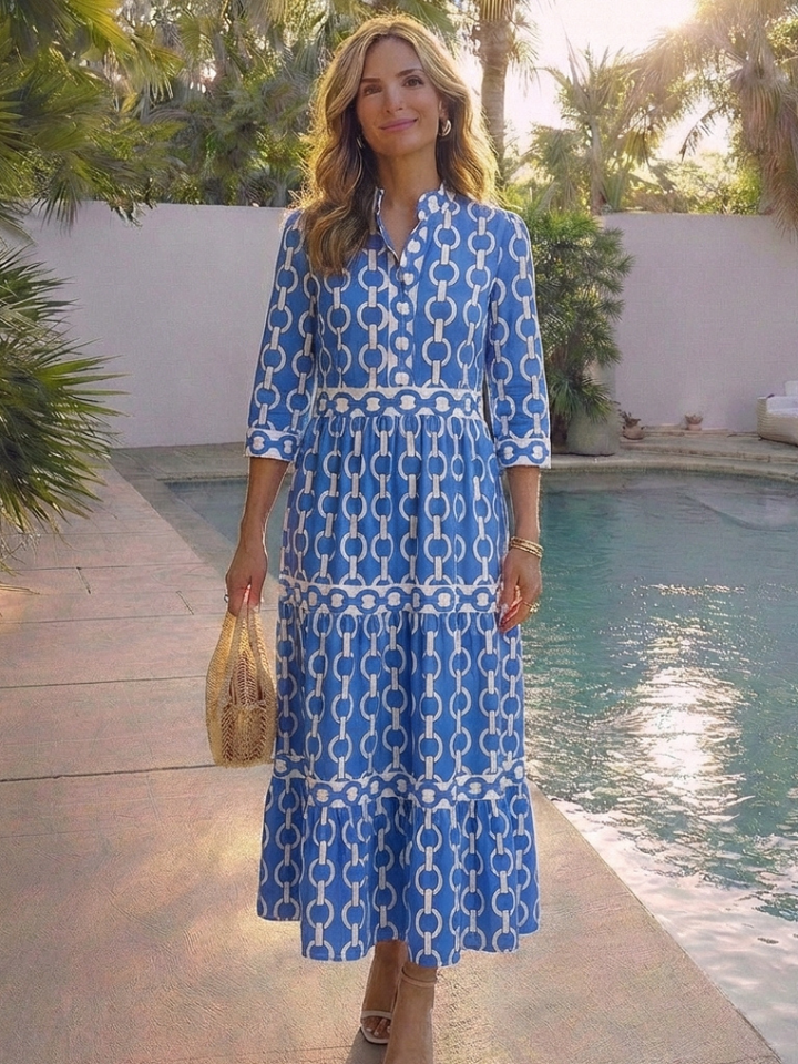 Isolde | Three Quarter Sleeve Chain Pattern Midi Dress