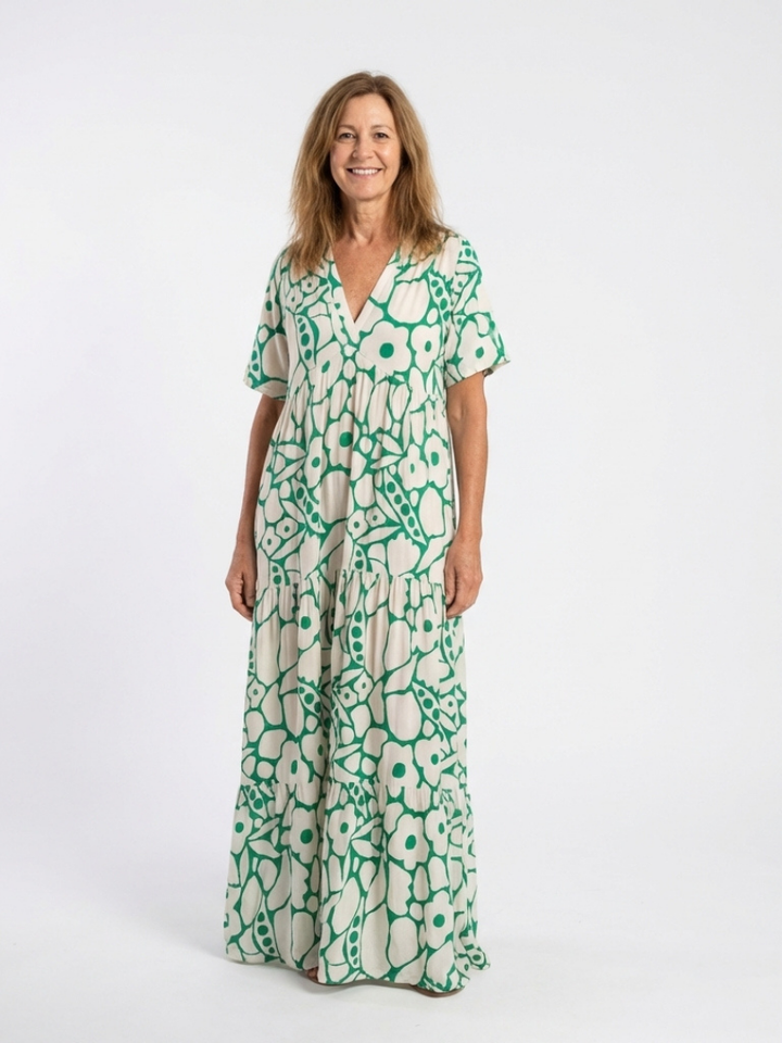 Maribel | Short Sleeve V Neck Floral Midi Dress
