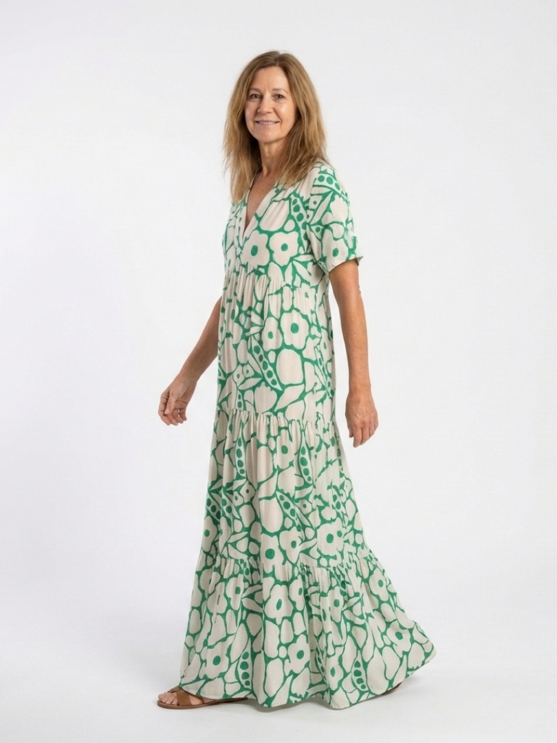 Maribel | Short Sleeve V Neck Floral Midi Dress