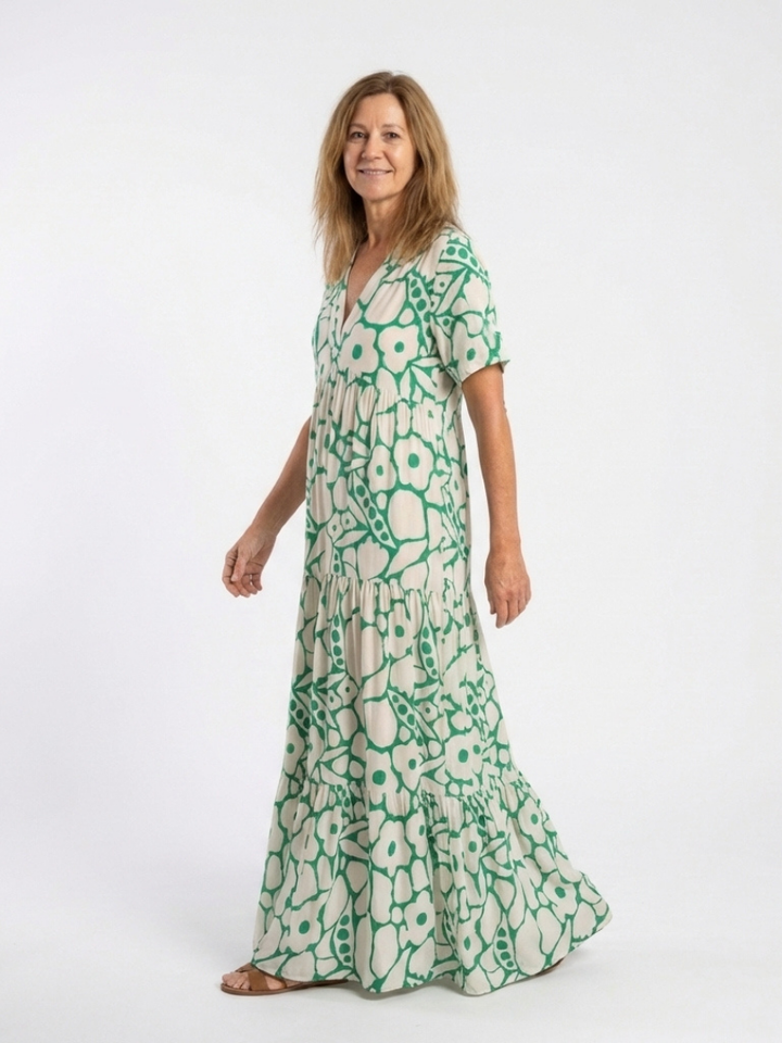 Maribel | Short Sleeve V Neck Floral Midi Dress