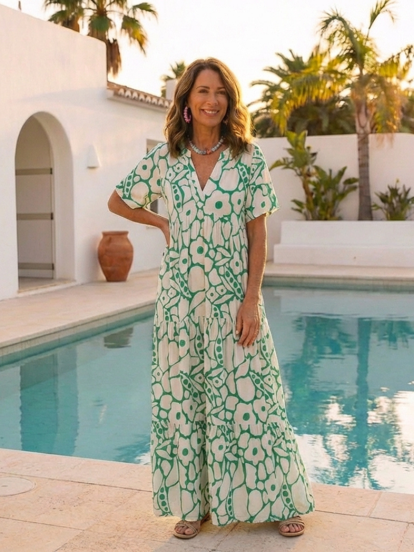 Maribel | Short Sleeve V Neck Floral Midi Dress