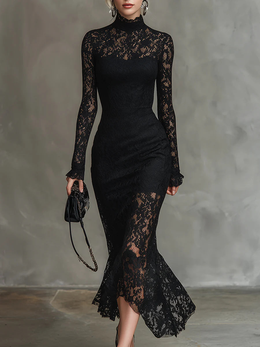 Talia | Black Lace Maxi Dress