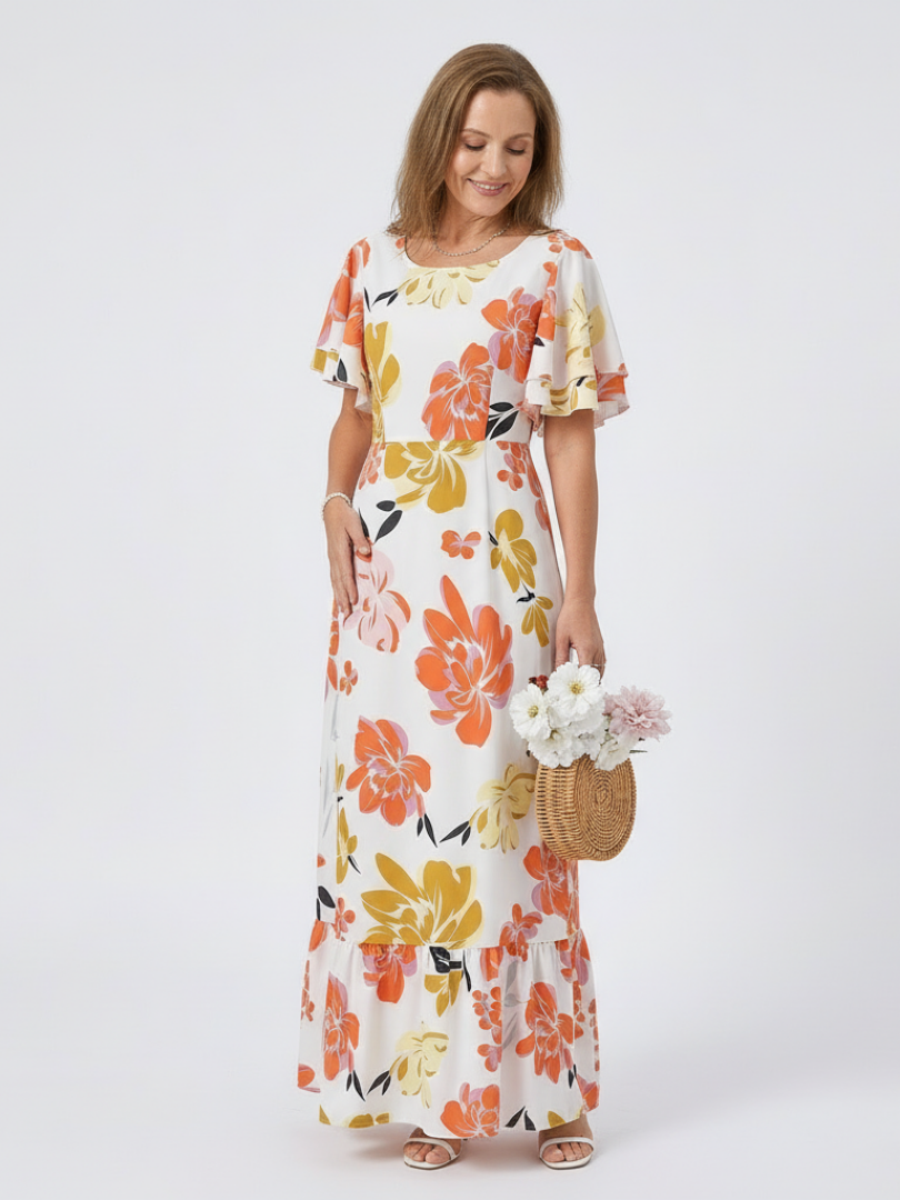 Marina | Round Neck Short Sleeve Tiered Maxi Dress