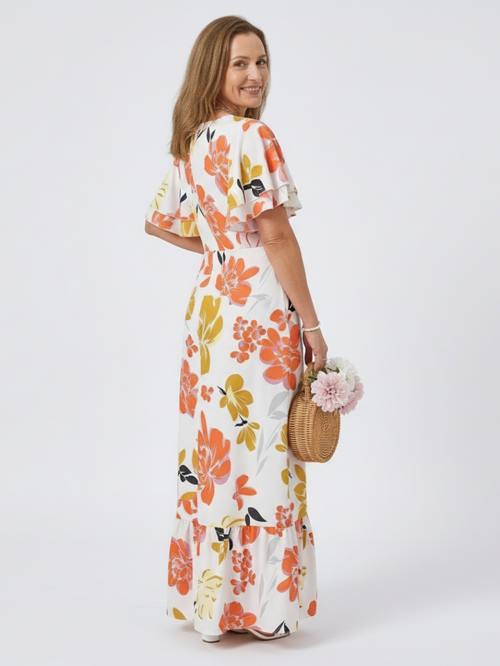 Marina | Round Neck Short Sleeve Tiered Maxi Dress