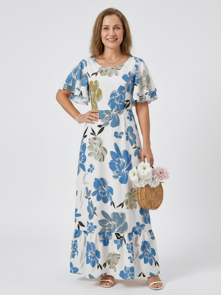 Marina | Round Neck Short Sleeve Tiered Maxi Dress