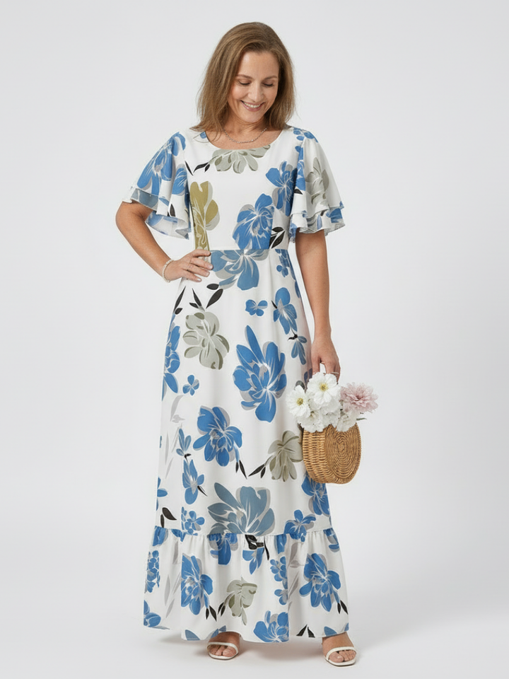 Marina | Round Neck Short Sleeve Tiered Maxi Dress