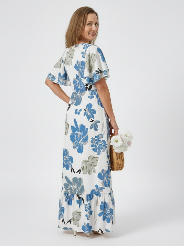 Marina | Round Neck Short Sleeve Tiered Maxi Dress