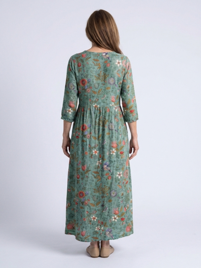 Apolline | Floral V Neck Three Quarter Sleeve Maxi Dress