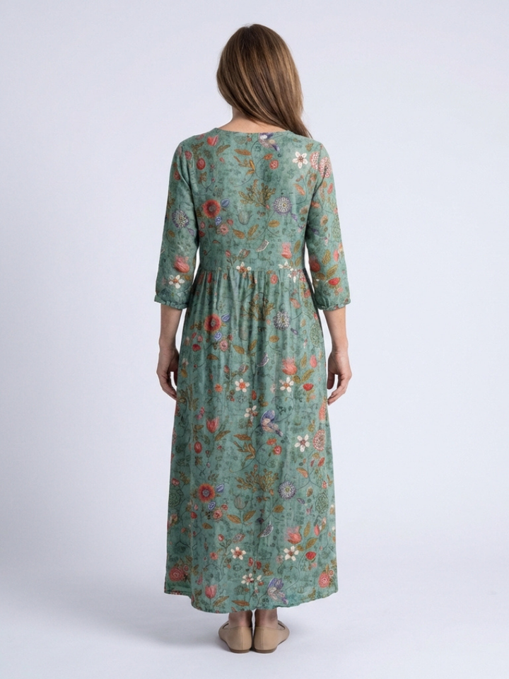 Apolline | Floral V Neck Three Quarter Sleeve Maxi Dress