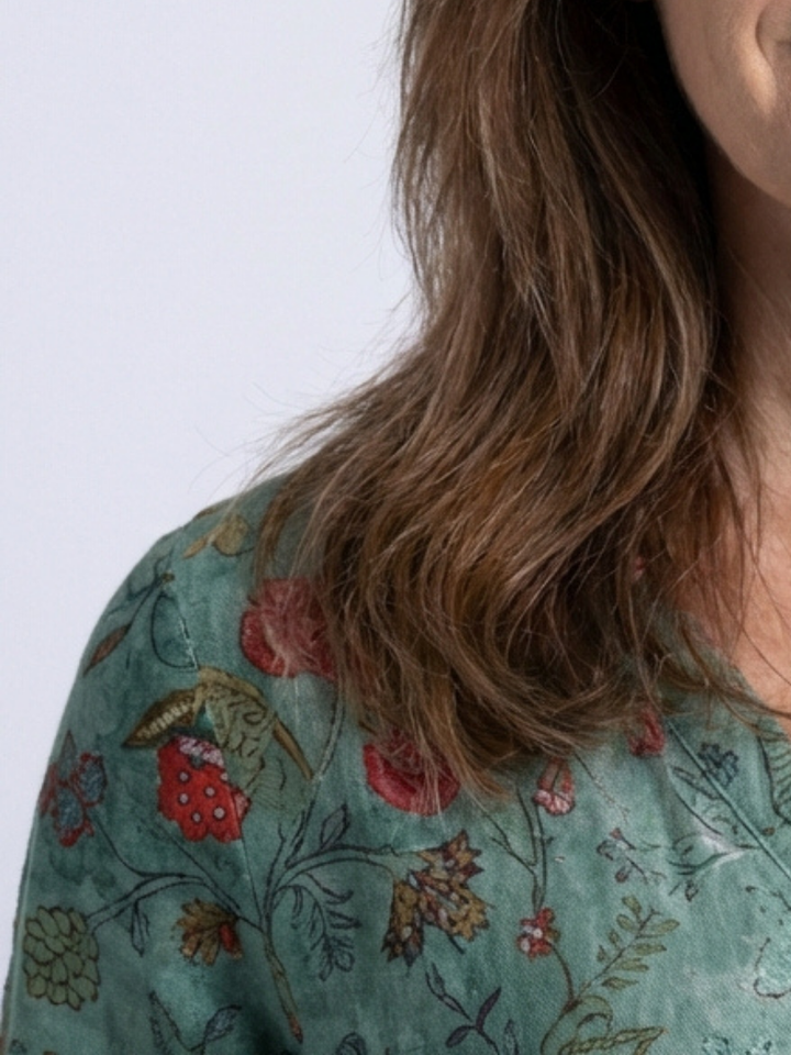Apolline | Floral V Neck Three Quarter Sleeve Maxi Dress