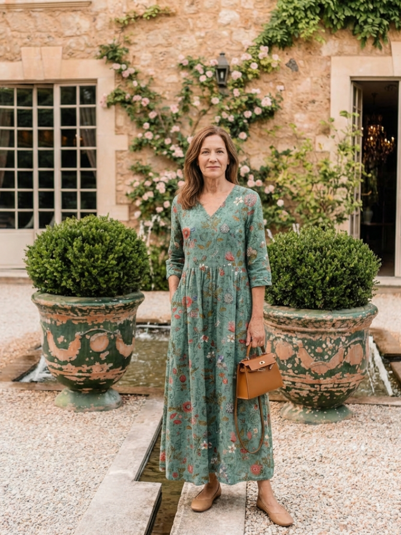 Apolline | Floral V Neck Three Quarter Sleeve Maxi Dress