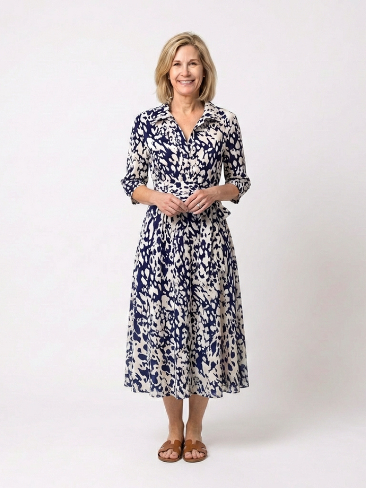 Sabine | Collared Long Sleeve Waist Tie Midi Dress