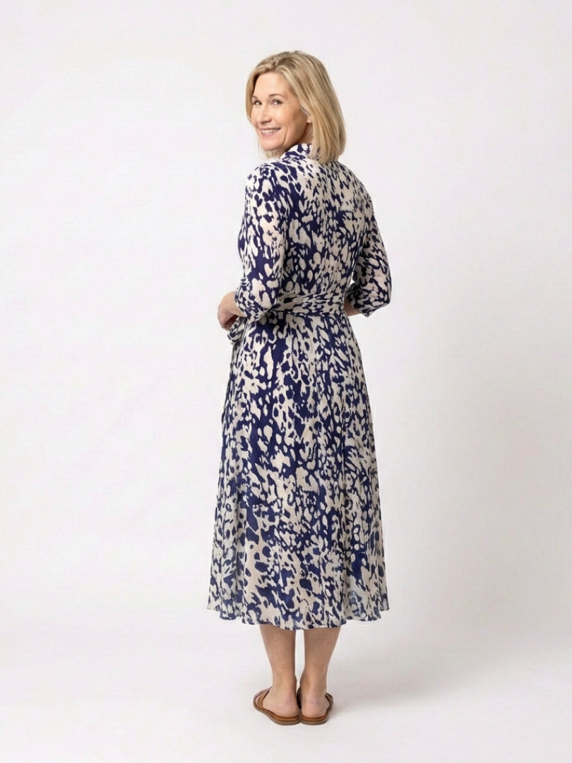 Sabine | Collared Long Sleeve Waist Tie Midi Dress