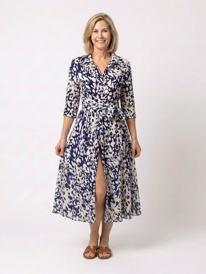 Sabine | Collared Long Sleeve Waist Tie Midi Dress