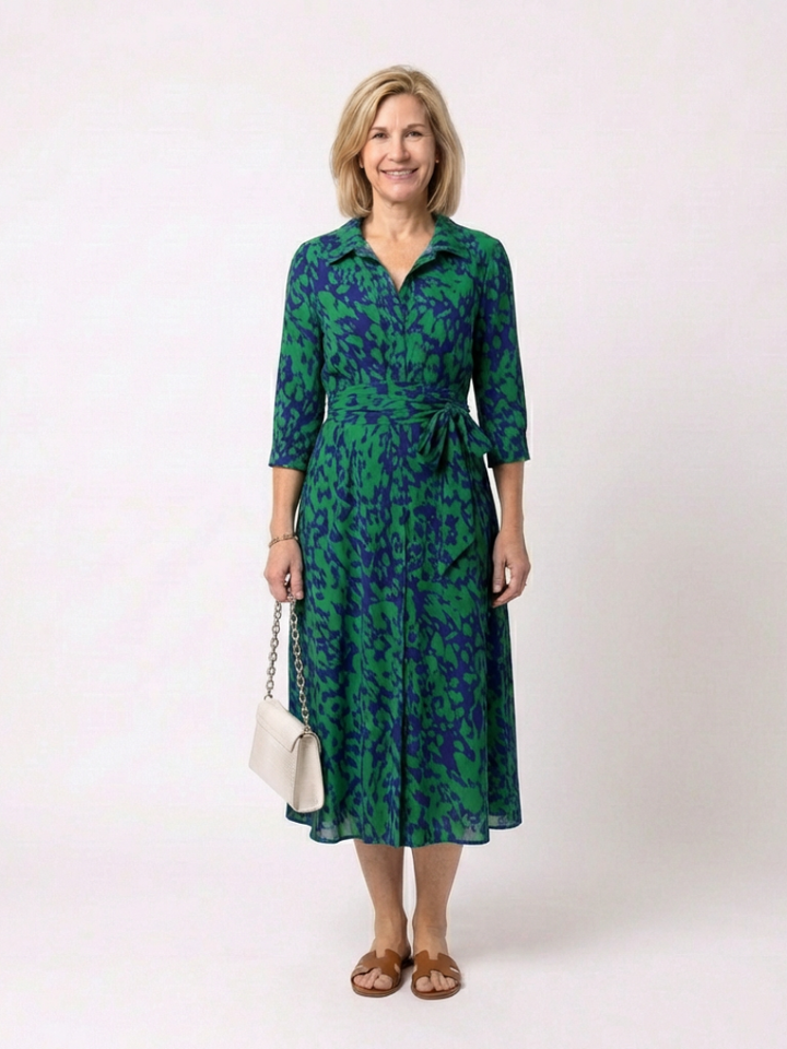 Sabine | Collared Long Sleeve Waist Tie Midi Dress