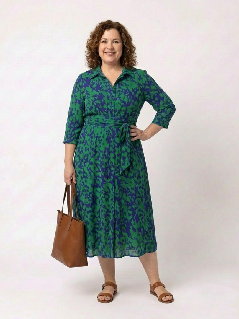 Sabine | Collared Long Sleeve Waist Tie Midi Dress