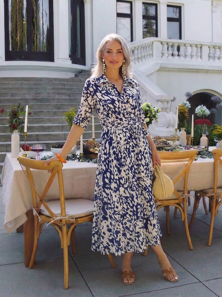 Sabine | Collared Long Sleeve Waist Tie Midi Dress