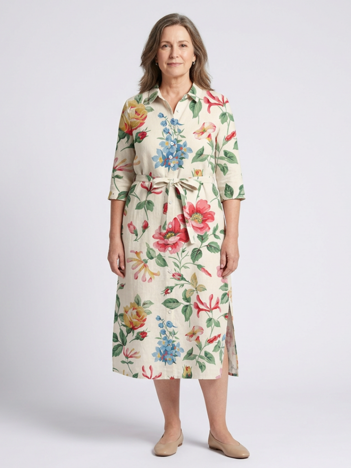 Danielle | Button Front Half Sleeve Floral Midi Dress