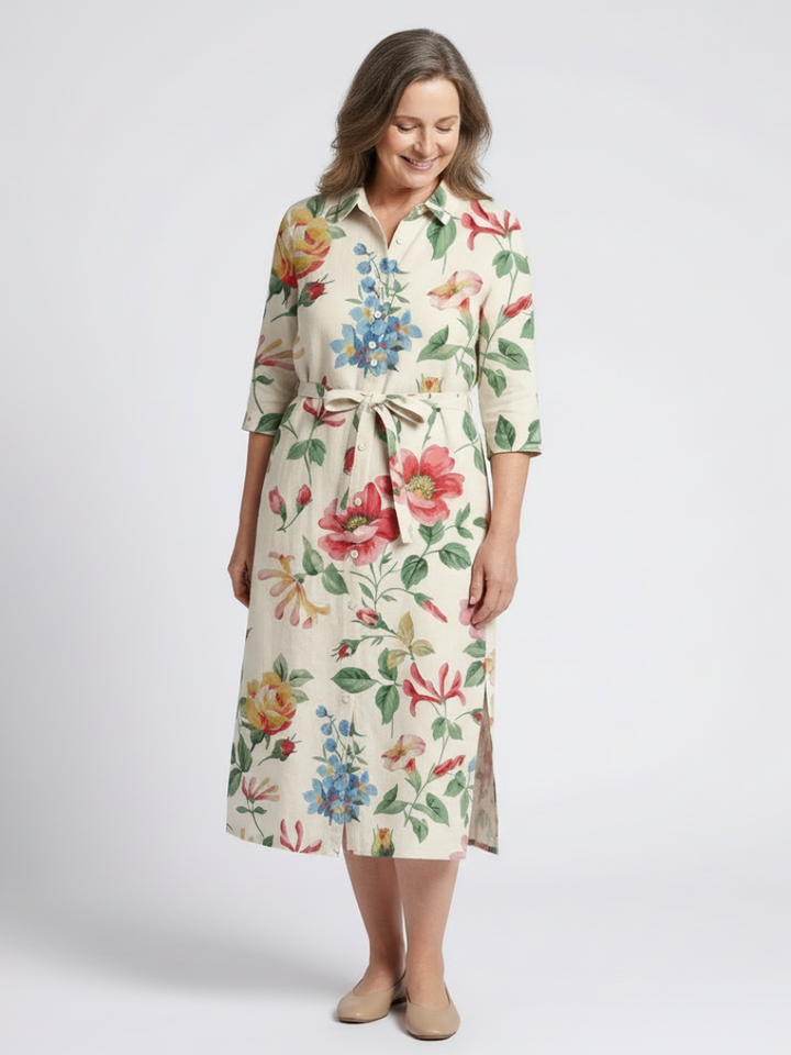Danielle | Button Front Half Sleeve Floral Midi Dress