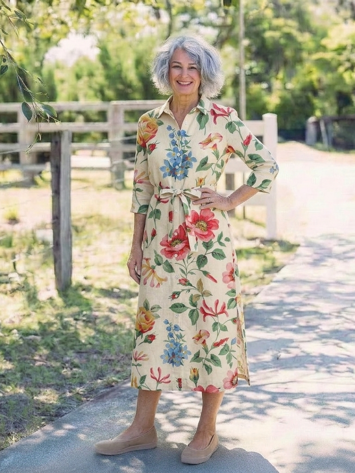 Danielle | Button Front Half Sleeve Floral Midi Dress