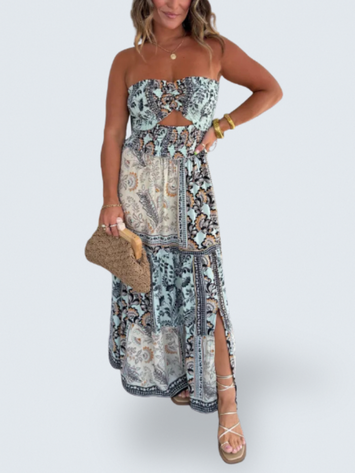 Nora | Boho Tile Print Maxi Dress