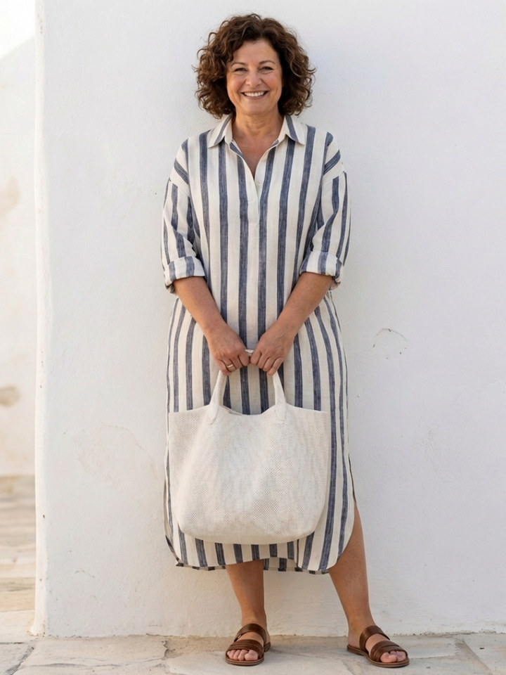 Elowyn | Long Sleeve Striped Midi Shirt Dress