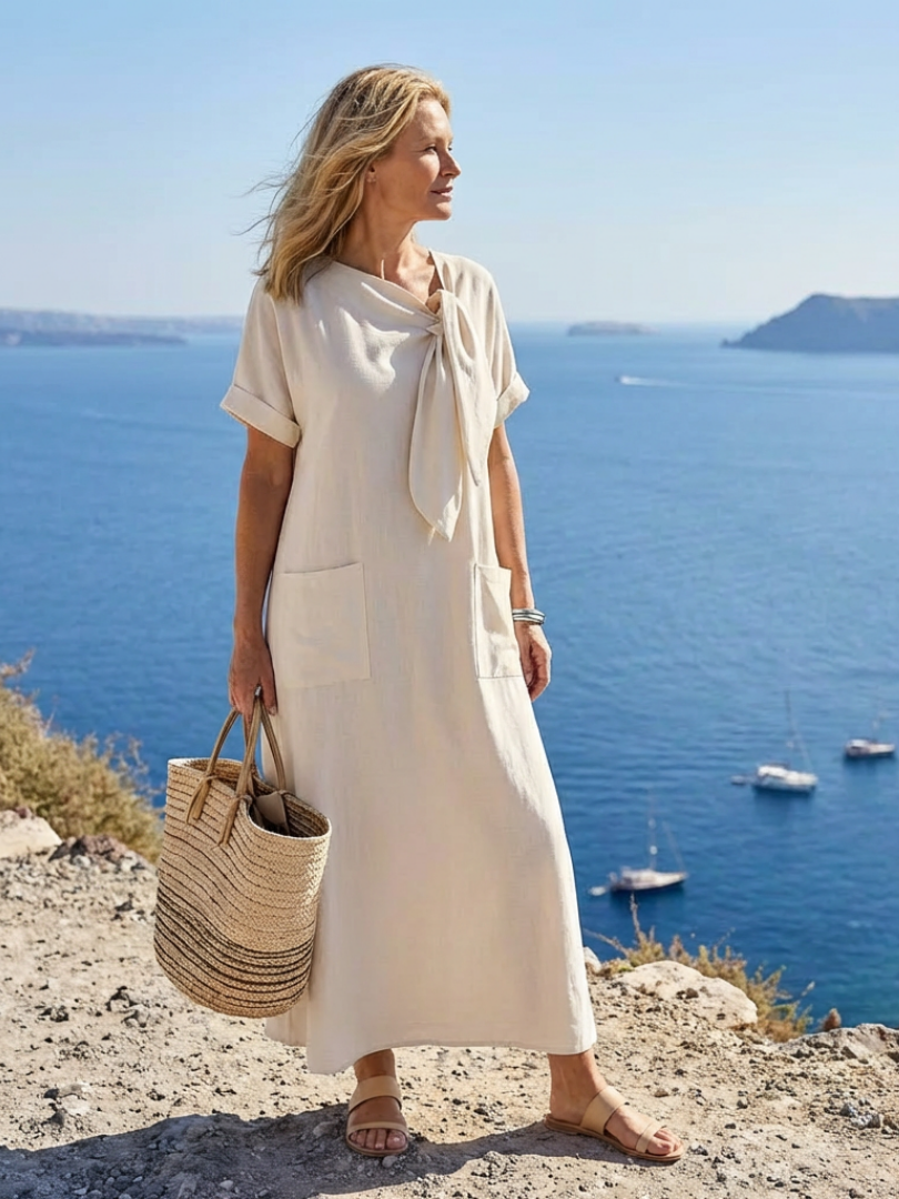 Cressida | Round Neck Short Sleeve Pocket Maxi Dress