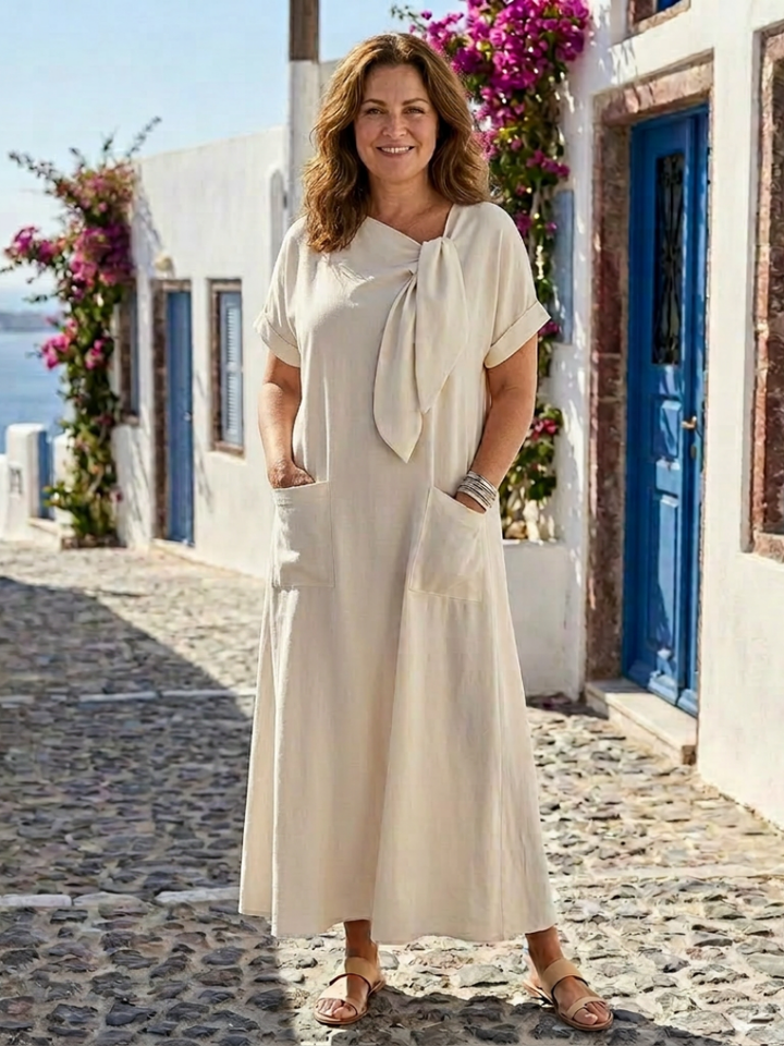 Cressida | Round Neck Short Sleeve Pocket Maxi Dress