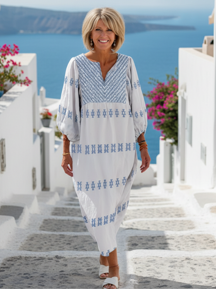 Aurelia | V Neck Long Sleeve Embroidered Maxi Dress