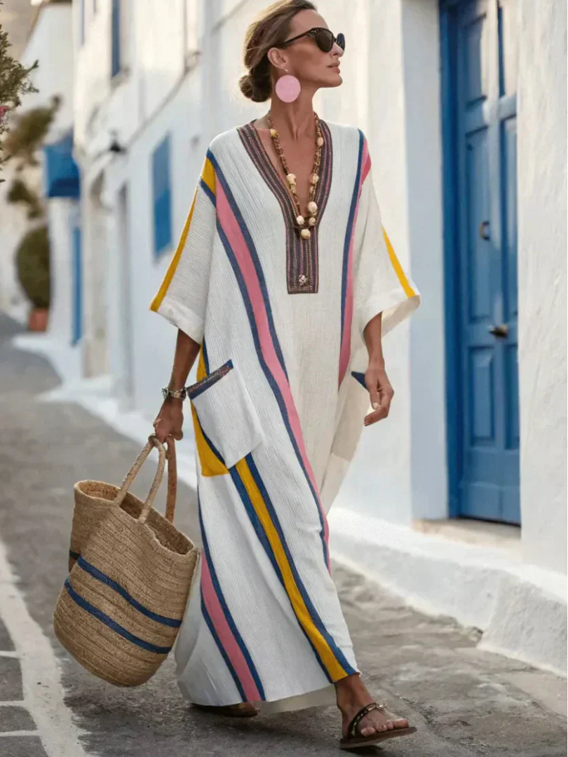 Odelina | V Neck Half Sleeve Pocket Maxi Dress
