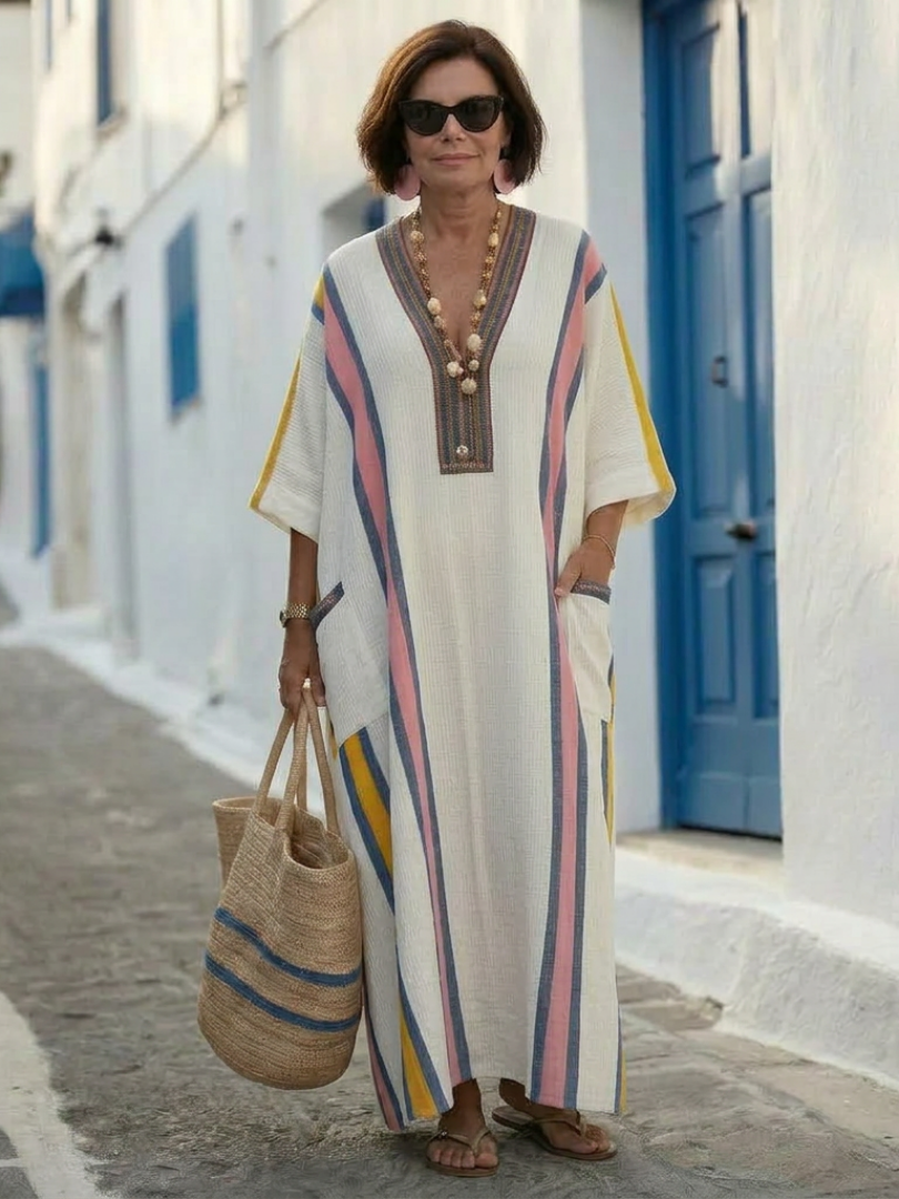 Odelina | V Neck Half Sleeve Pocket Maxi Dress